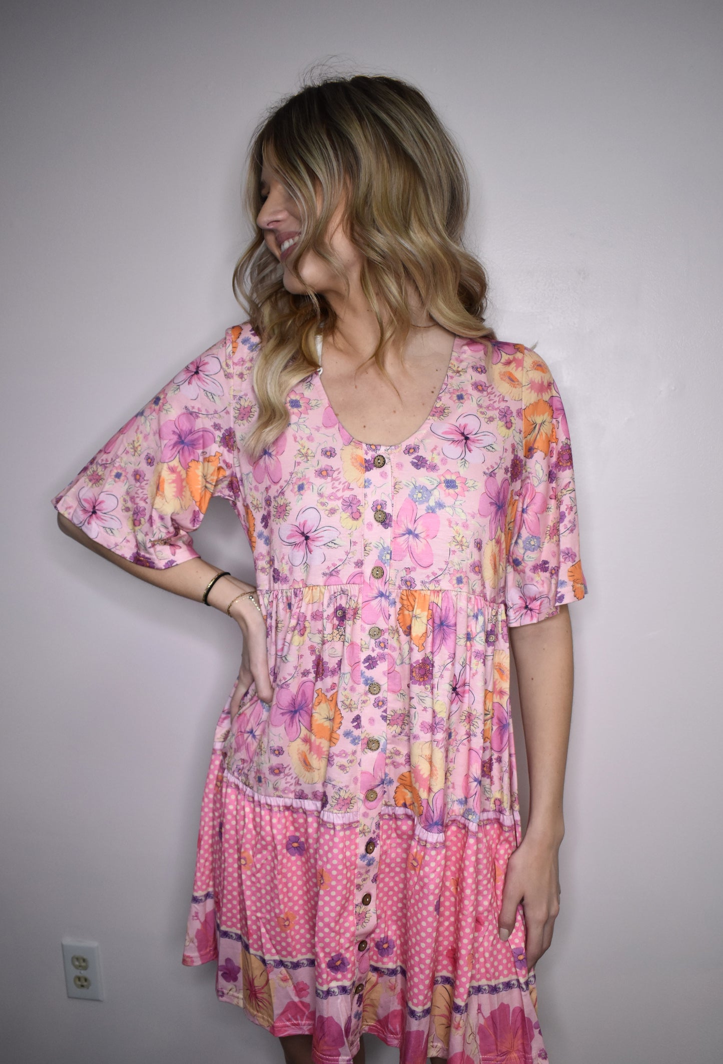 Multicolor Hibiscus Floral Print Ruffle Mini Dress