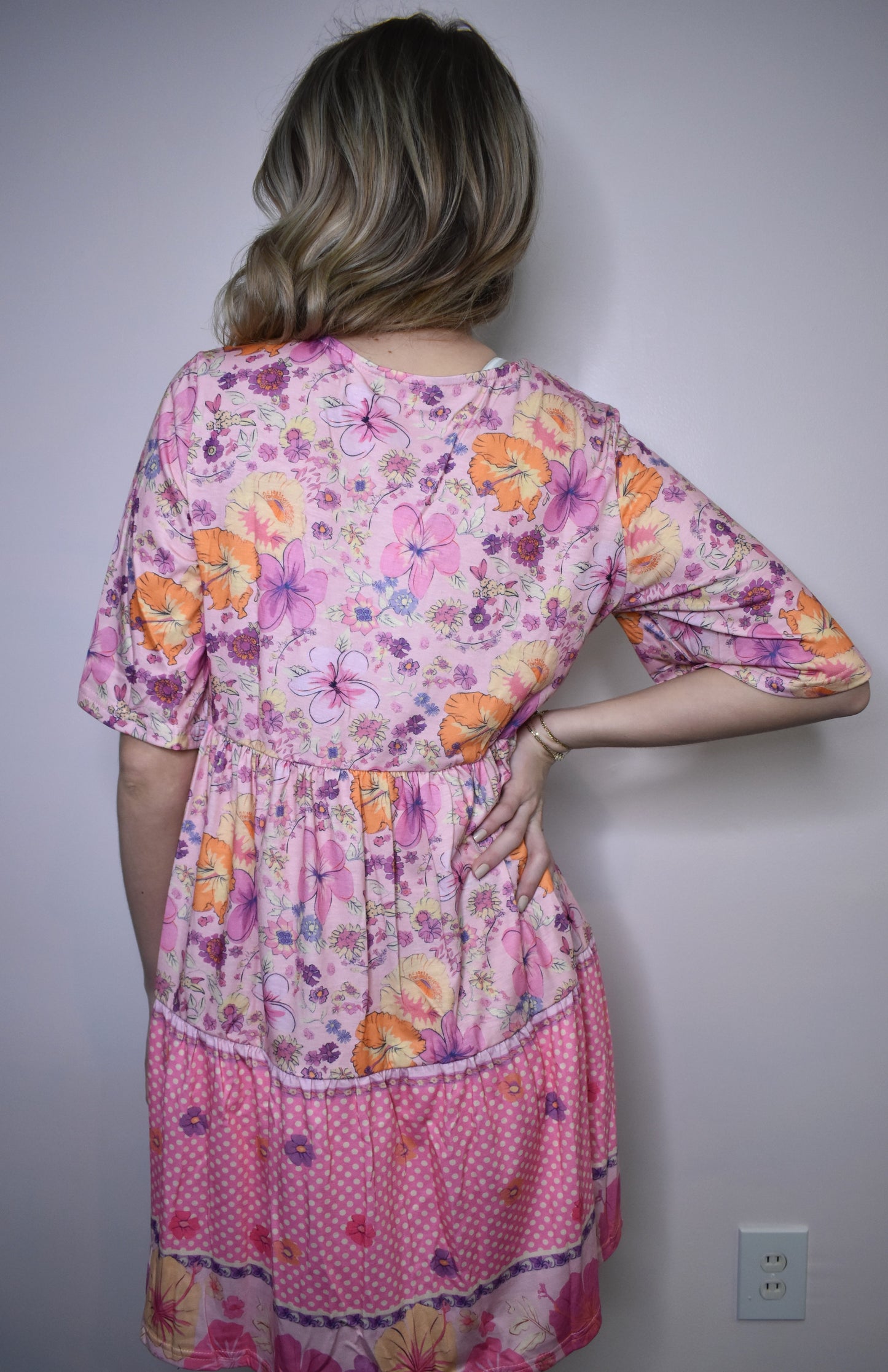 Multicolor Hibiscus Floral Print Ruffle Mini Dress