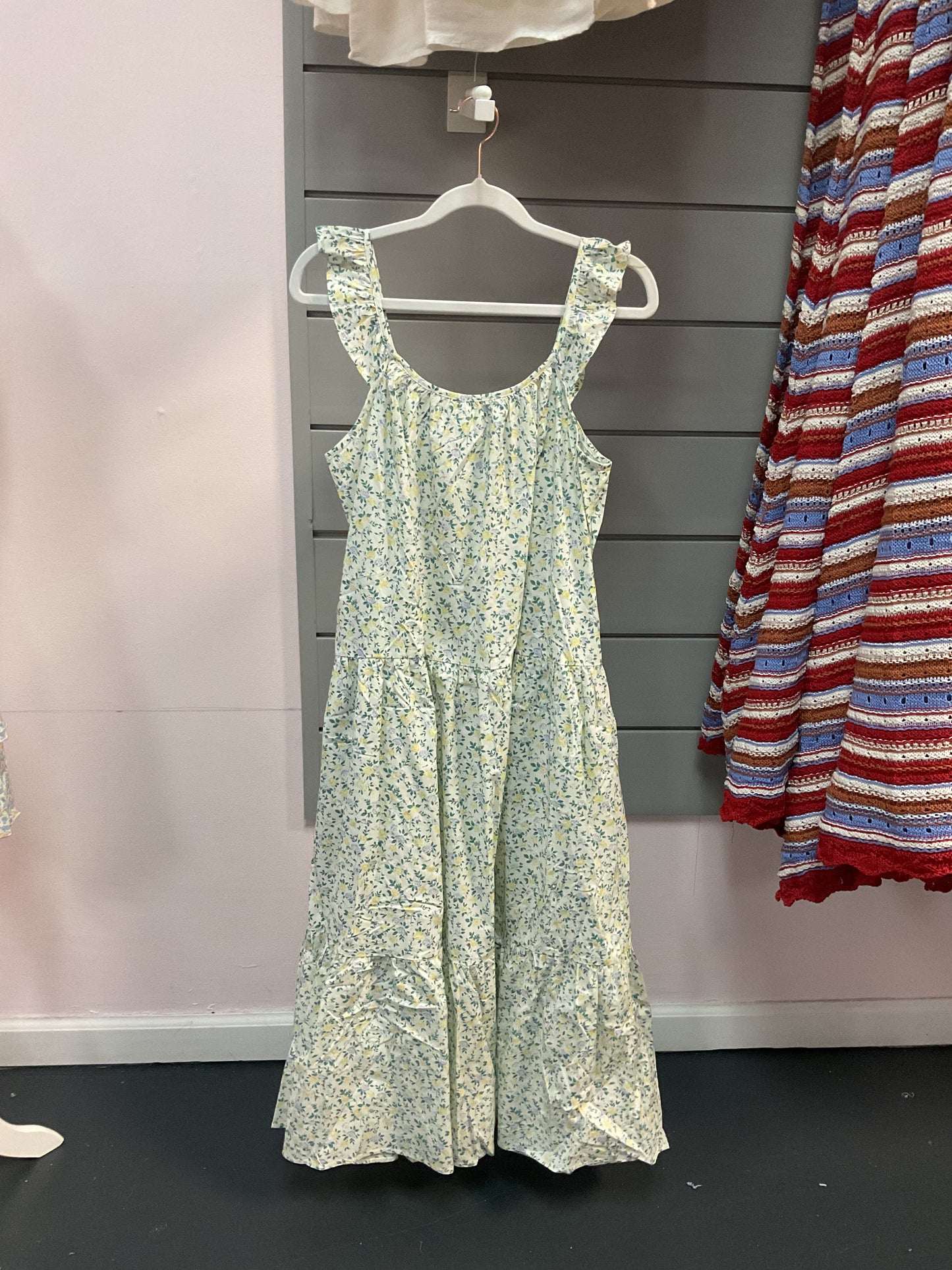 Floral poplin ruffled strap dress