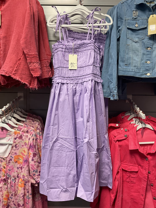 Lilac Poplin Gathered Dress